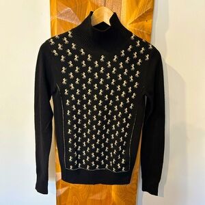 Chloe Cashmere and Wool Blend Horse Sweater in Black Size XS